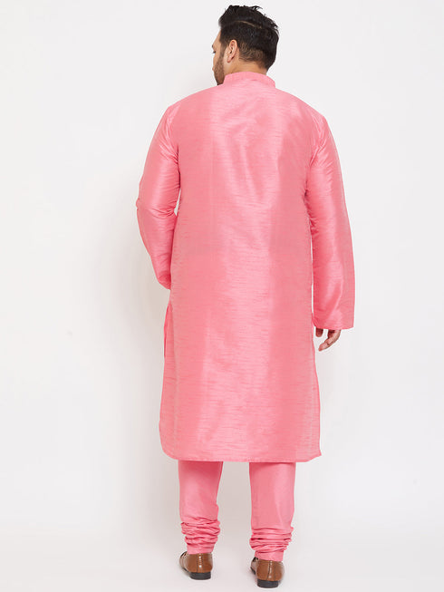 Vastramay Men's Plus Size Pink Silk Blend Kurta Pyjama Set